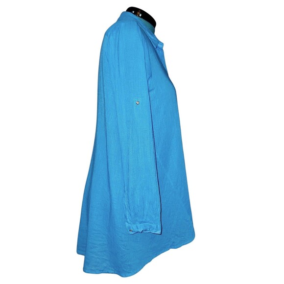 Chaus Sport Women's Sz M Turquoise Linen Blend Long sleeve Roll button-up shirt - Picture 4 of 6